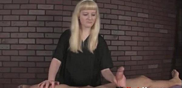  Crystal massages cock till cums